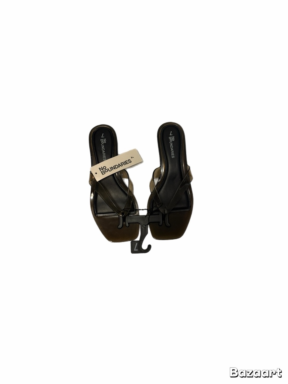 No Boundaries Black Women's Square-Toe Slide Sandals with Thin Straps